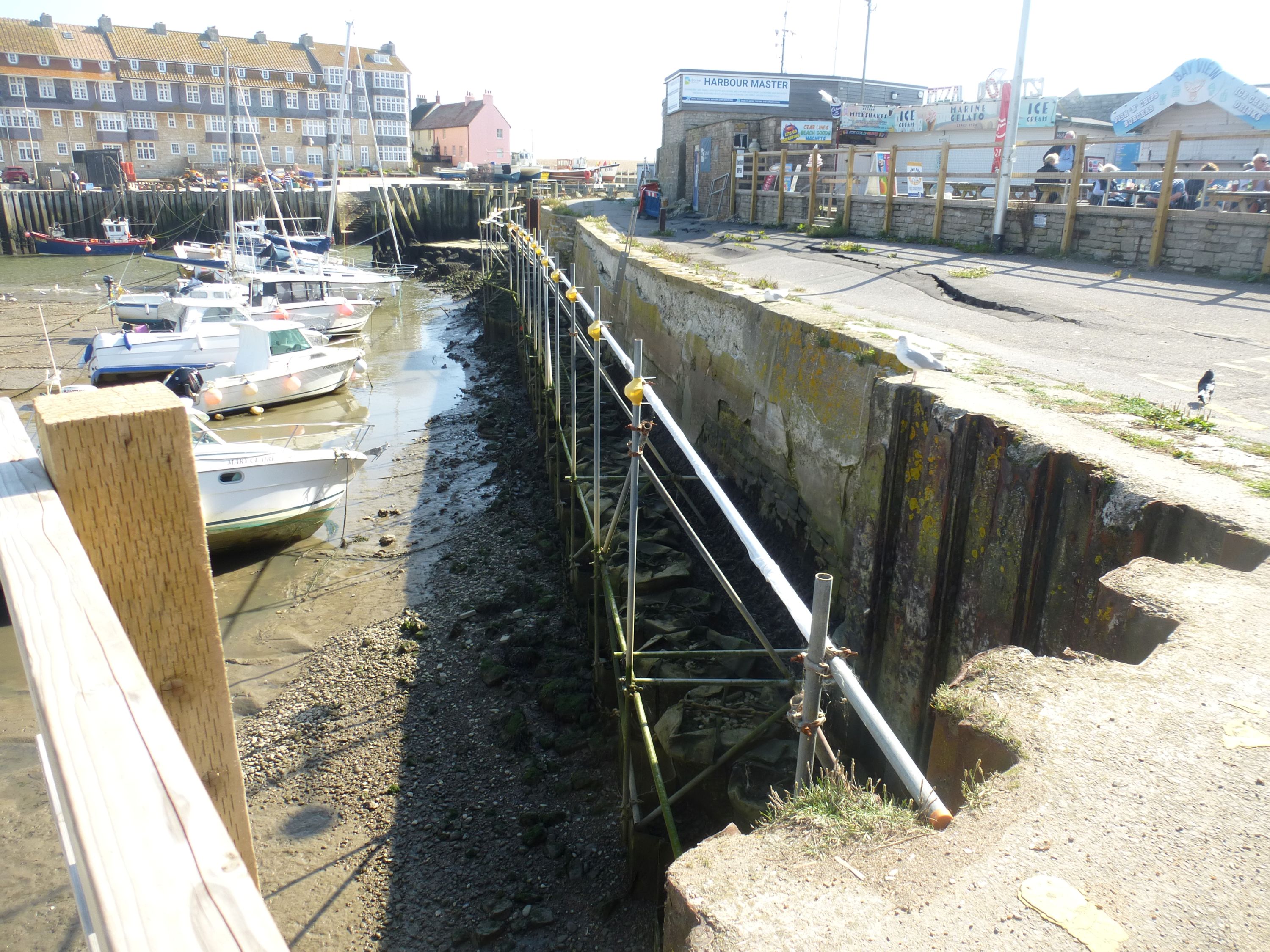 Harbour Wall B, West Bay, with scaffolding
