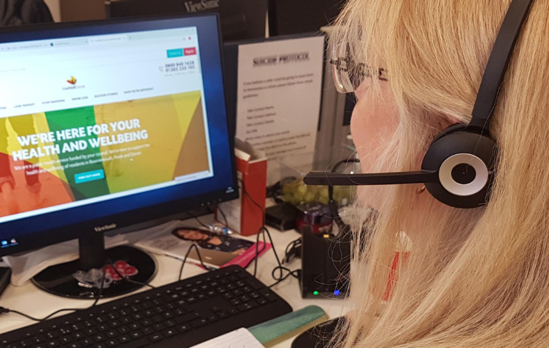 LiveWell Dorset Advisor looking at desktop screen of LiveWell Dorset homepage.