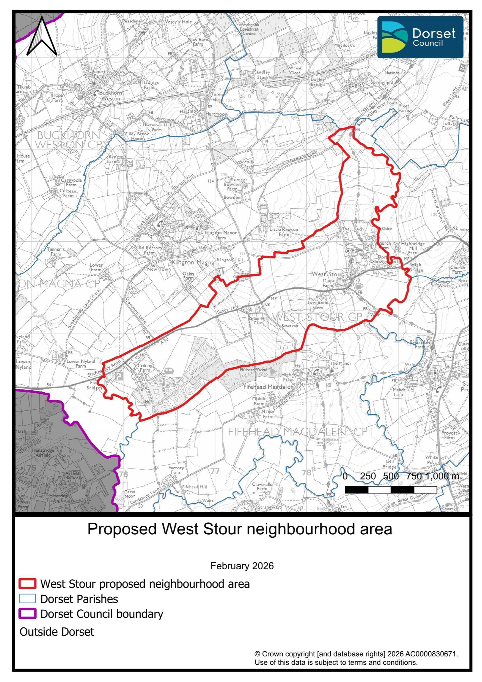 Map showing the area that would be covered by the proposed West Stour neighbourhood plan.